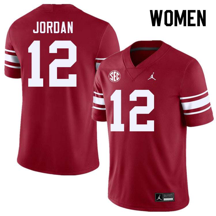 Women #12 Devon Jordan Oklahoma Sooners 2024 SEC Conference College Football Jerseys-Throwback